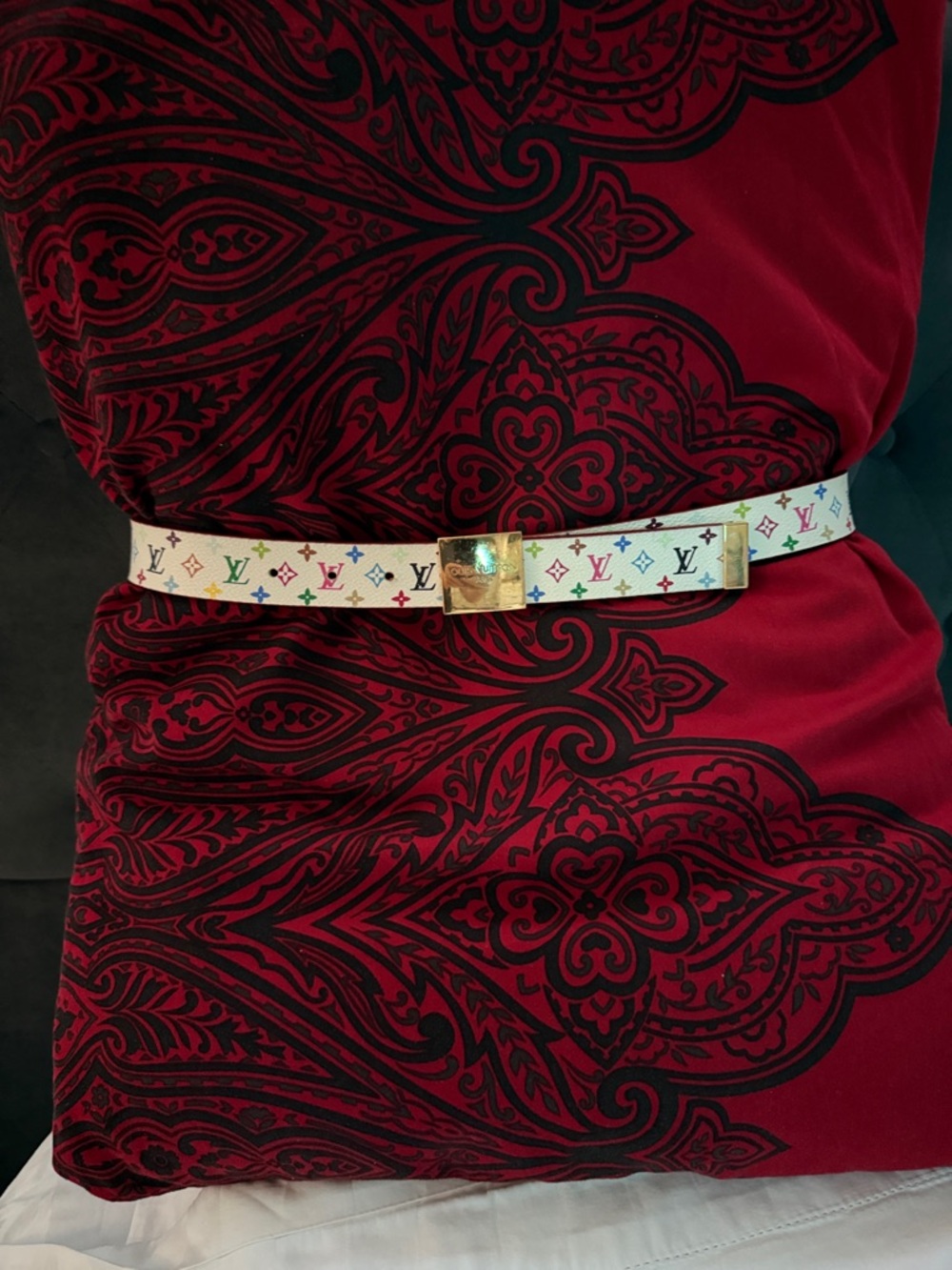 Louis Vuitton White Multicolor Monogram Canvas Belt with Gold Buckle